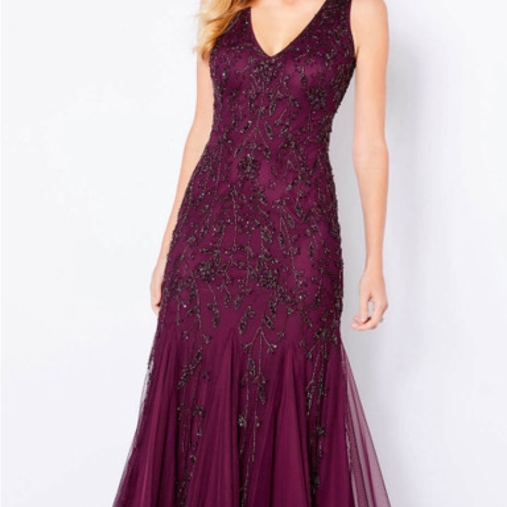 Cameron Blake Purple Beaded Evening A-Line Gown Sz 12 - Picture 7 of 10